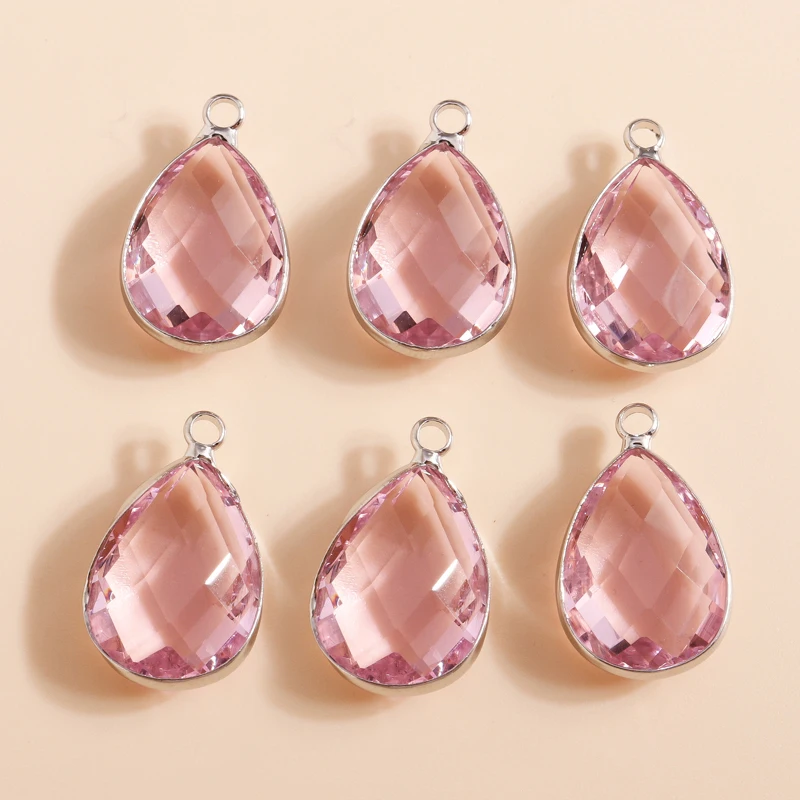Leslie 10 teile/los Rosa Teardrop Kristall Glas Anhänger Charms für Armband Ohrringe Schmuck Machen Liefert DIY Halskette Ornamente