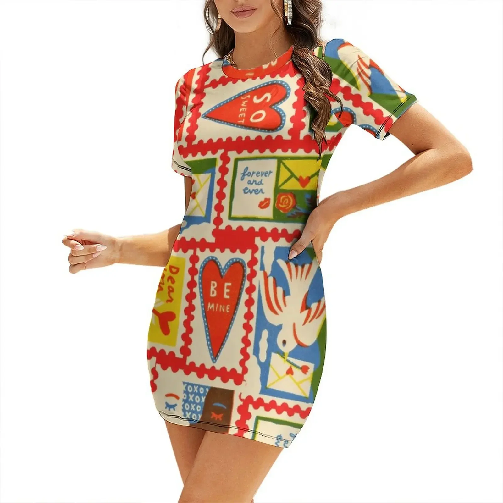 

Retro Valentine's Day Collage Vintage Short-Sleeved Dress summer dress women 2026 dresses for woman 2026 women evening dress