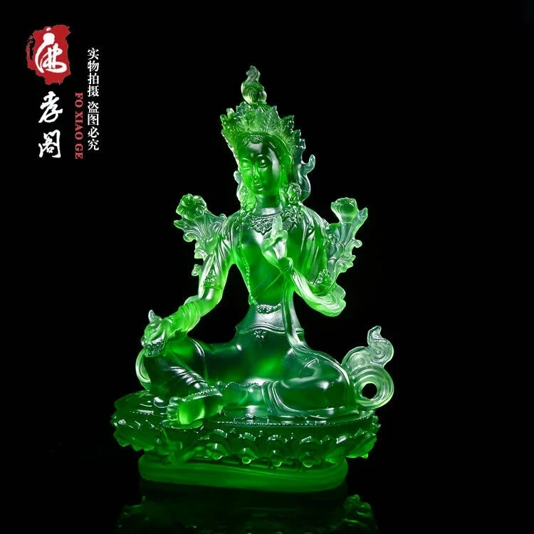 

Resin Glaze Glass Buddha Statue Tibetan Buddhism Resin Green Tara