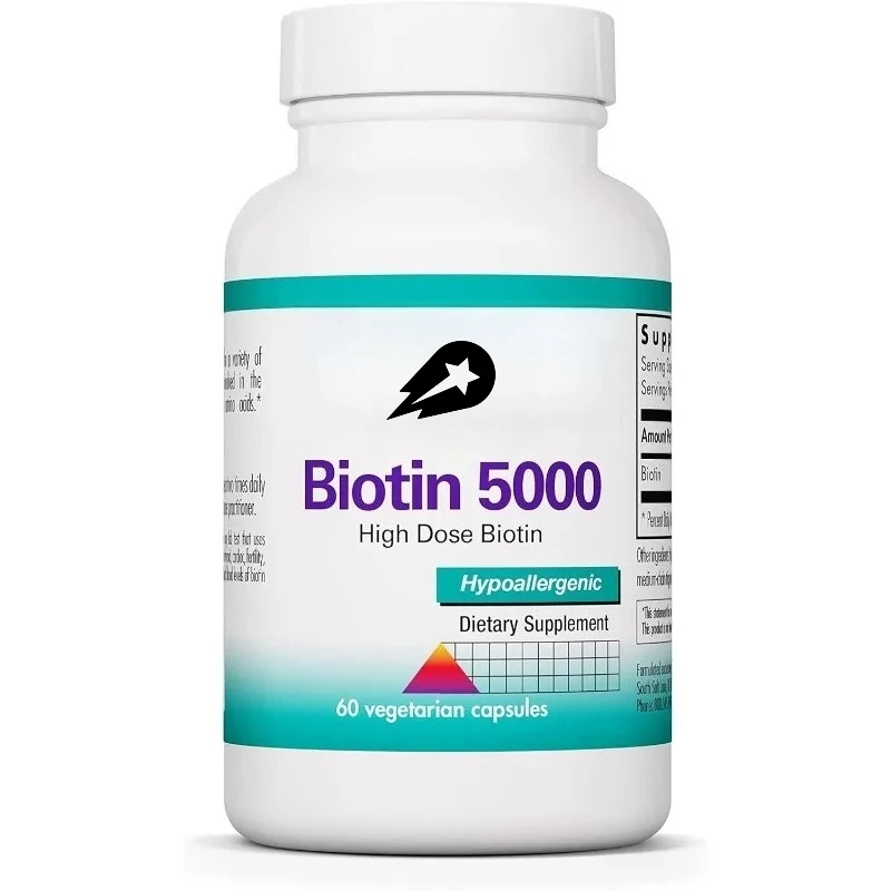 

Nutritional Biotin Supplement -5000mcg Biotin, Hair, Skin, and Nail Vitamins, 60 Vegetarian Capsules