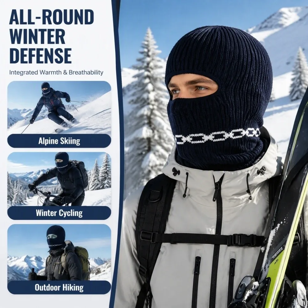 Soft Stretch Knit Fabric Winter Knit Head Mask Flexible Wearing Methods Fits Most Head Sizes Integrated Hat Neck Gaiter