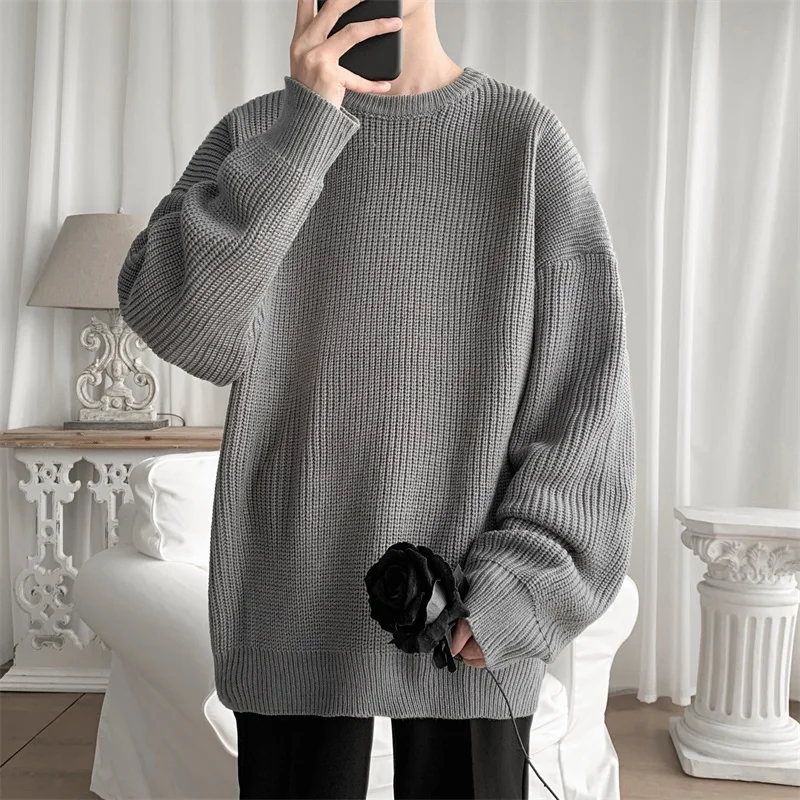 2023 Autumn Winter Mens Solid Harajuku Warm Knitted Sweaters Pullover Round Neck Sweater Women Thickened Wool Sweater