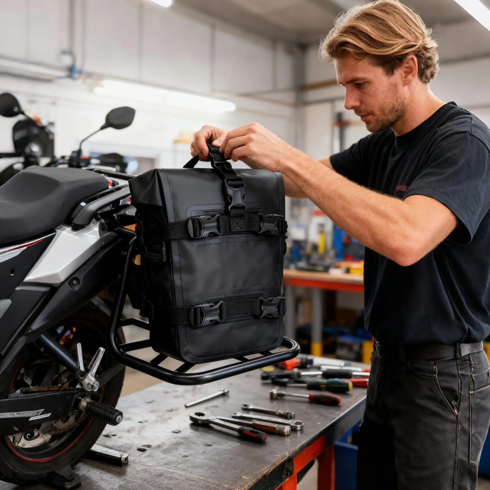 Motorcycle Side Bag Waterproof Riding Backpack Motorcycle Frame Bag For Long Distance Touring Daily Commuting Outdoor Adventure