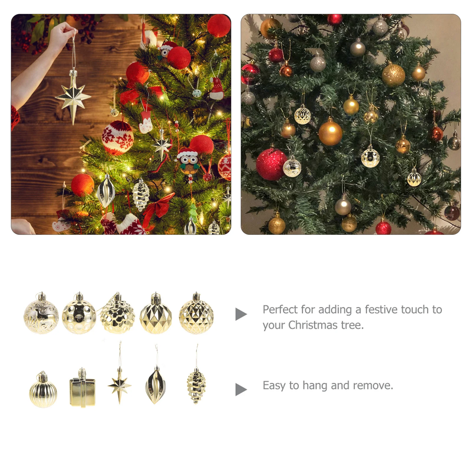 

1Set Christmas Tree Ornaments Classic Red and Gold Hanging Balls for Xmas Decor Holiday Season Decoration Supplies