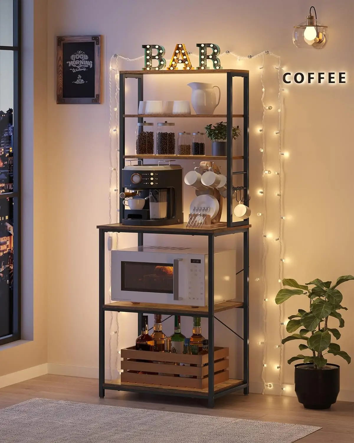  Coffee Bar Baker’s Rack for Kitchen with Storage 6-Tier Kitchen Shelves with 6 Hooks 15.7 x 23.6 x 65.7 Inches