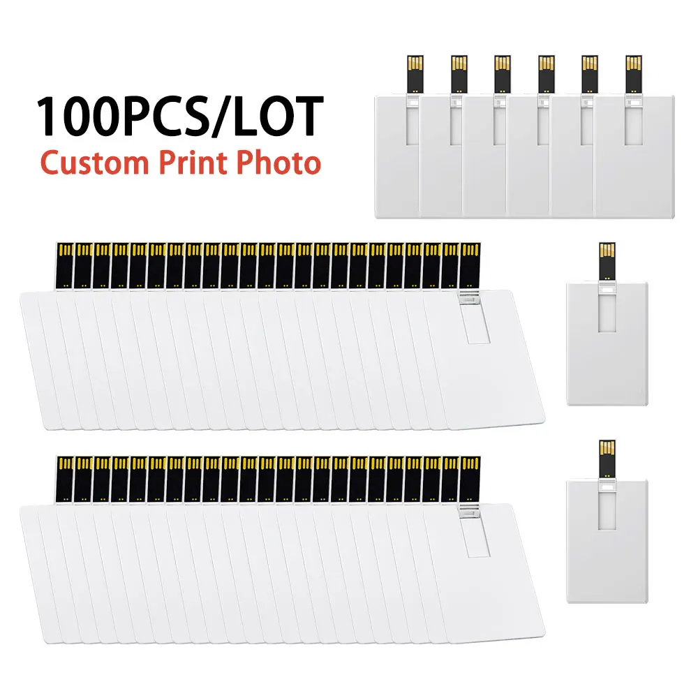 

100Pcs Credit Card Model USB Flash Drive 16GB Memory Card 32GB 64GB Pendrive USB Stick Pen Drive Free Custom Logo Color Printing