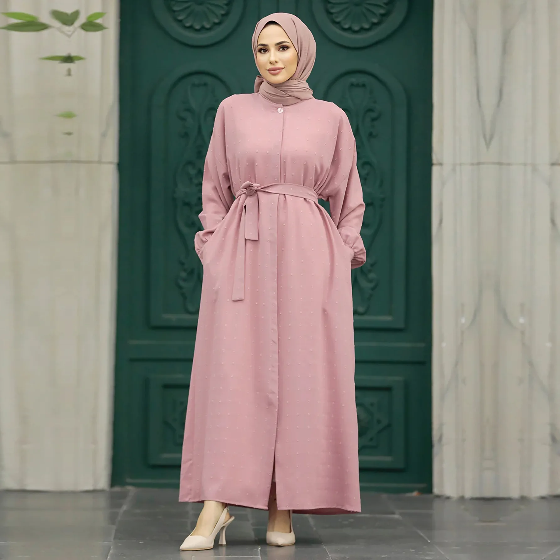 

Muslim Women Belted Maxi Dress Islamic Clothing Marocain Kaftan Eid Mubarak Djellaba Ramadan Party Gown Dubai Turkish Abaya Robe