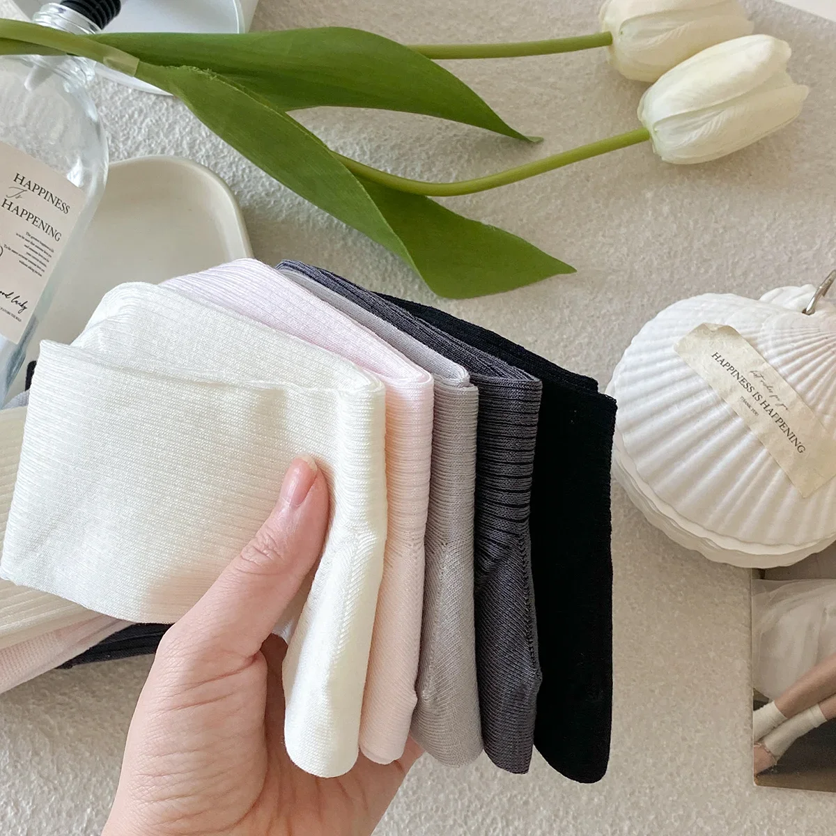 Damen-Seidensocken, hochwertig, neue Mode, Frühling und Sommer, kniehohe Socken für Mädchen, Schulstil, einfache, lässige lange Socken – Detail 20
