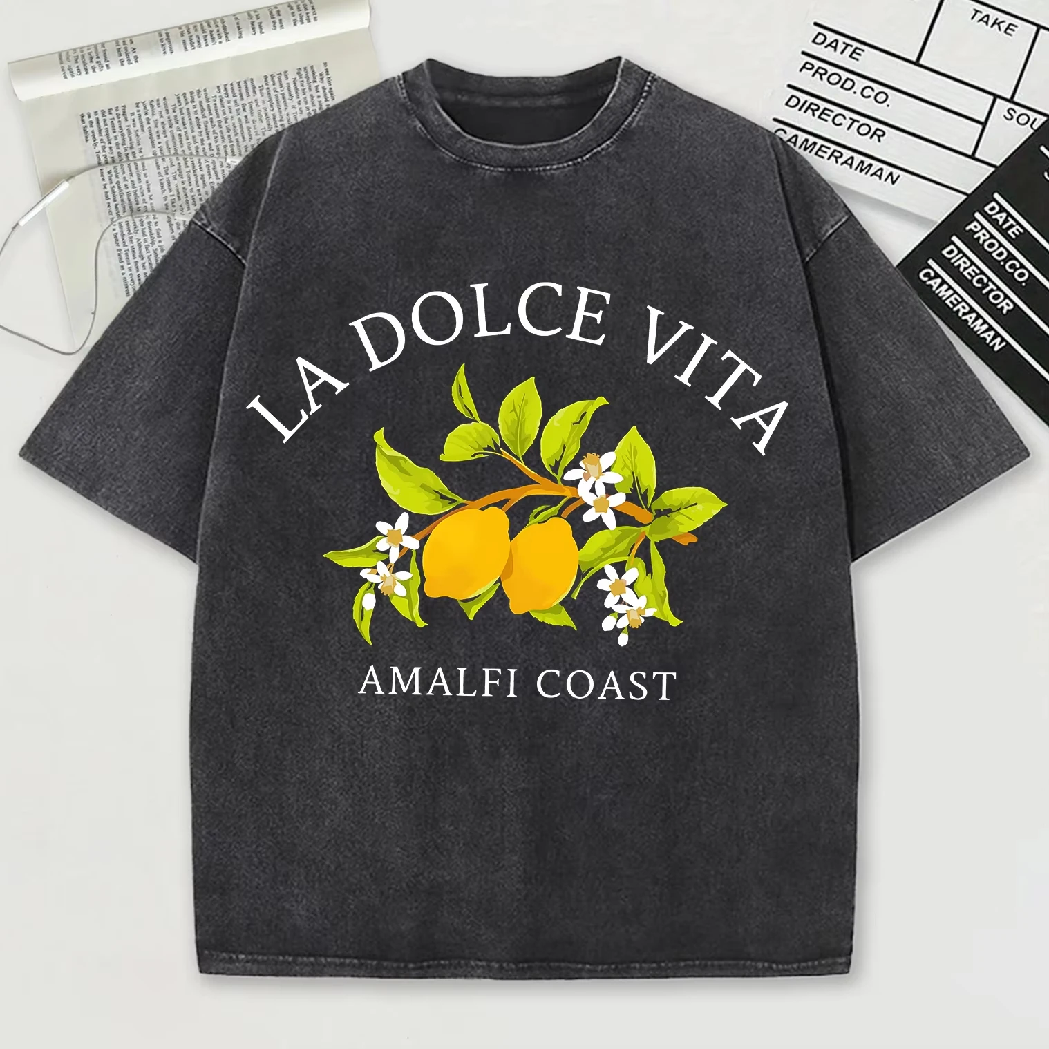 Dolce Vita limón fruta Amalfi Coast Print Wash hombres camiseta verano Casual moda camiseta deporte algodón Top suelta Unisex manga corta