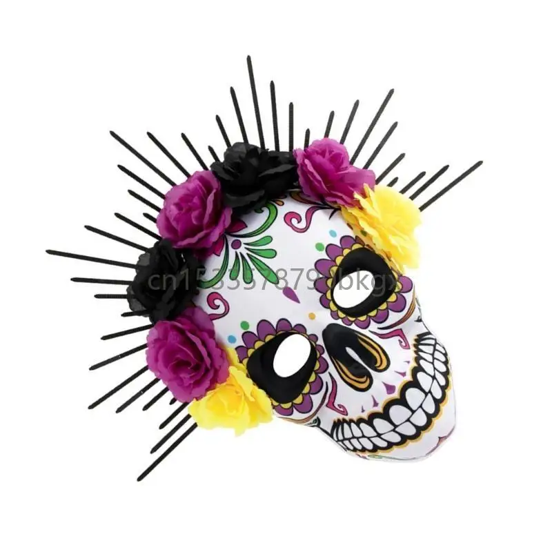 

Masquerade Mask Mexicans Day of The Dead Sugar Skull Mask with Rose Decorations J78E