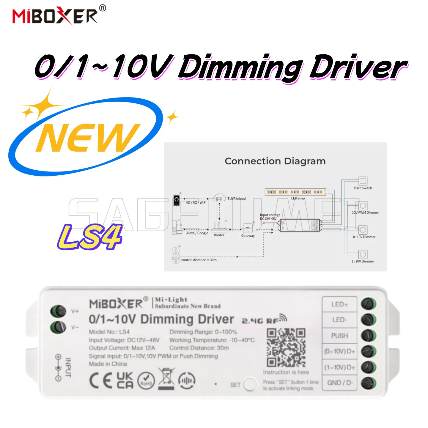 

Драйвер затемнения Miboxer LS4 0/1-10 В, 12–48 В, макс. 12 А, поддержка ШИМ 0–10 В/1–10 В/10 В и кнопочного затемнения, дистанционный светодиодный контроллер 2,4G