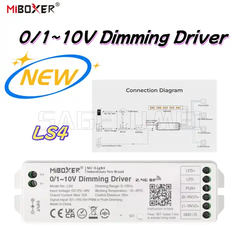 Miboxer LS4 0/1-10V 디밍 드라이버 12-48V 최대 12A 0-10V/1-10V/10V PWM 및 푸시 버튼 디밍 2.4G 원격 LED 컨트롤러 지원