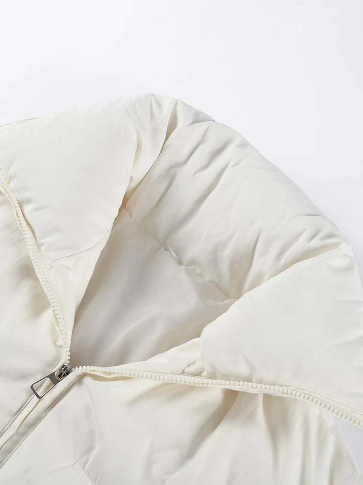 

Женская хлопковая куртка большого размера в стиле пышного стиля, однотонные пушистые женские пальто с воротником-стойкой на молнии, зимняя повседневная свободная верхняя одежда для женщин