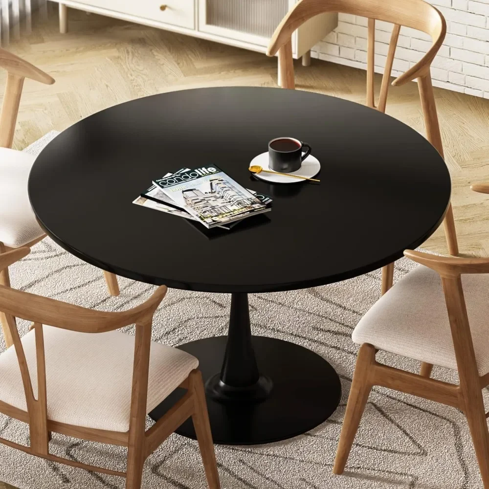 

Black Round Dining Table, 42.1" Tulip Table Kitchen Dining Table 4-6 People with MDF Table Top & Pedestal Base, Mid-Century End