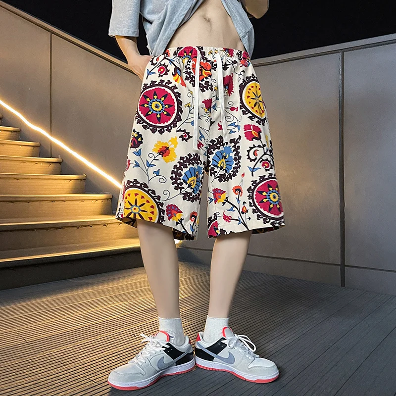 กางเกงขาสั้นชายหาดผู้ชายฤดูร้อนใหม่เกาหลีสบายๆหลวมแห้งเร็วกางเกงพิมพ์แฟชั่นอเนกประสงค์บางBreathable Drawstringกางเกง