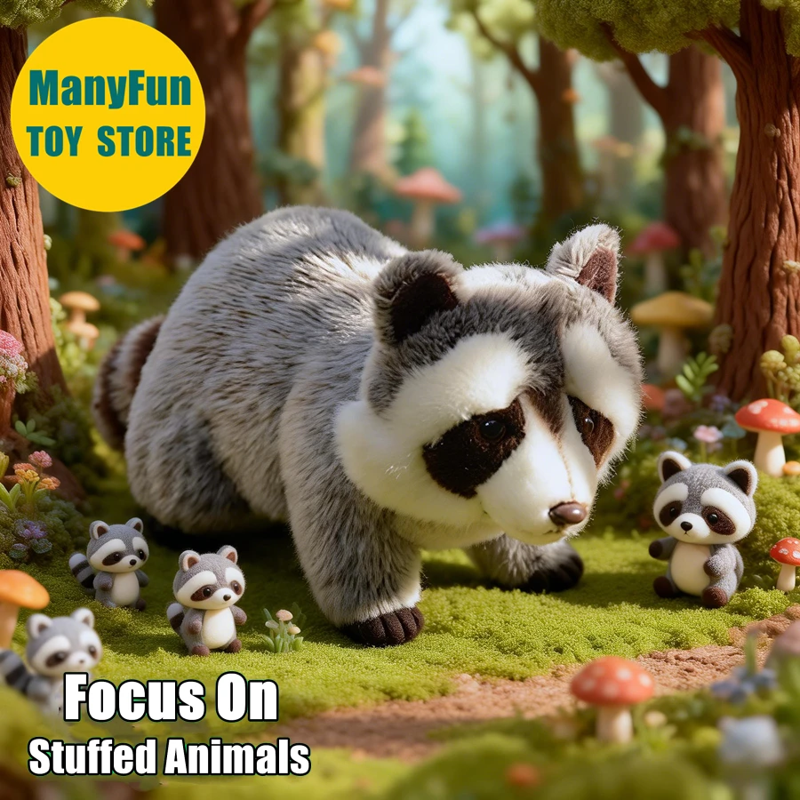 

Плюшевая игрушка-енот Procyon Lotor, реалистичная мягкая игрушка-енот, имитационная кукла, кавайная игрушка, подарок для коллекционеров