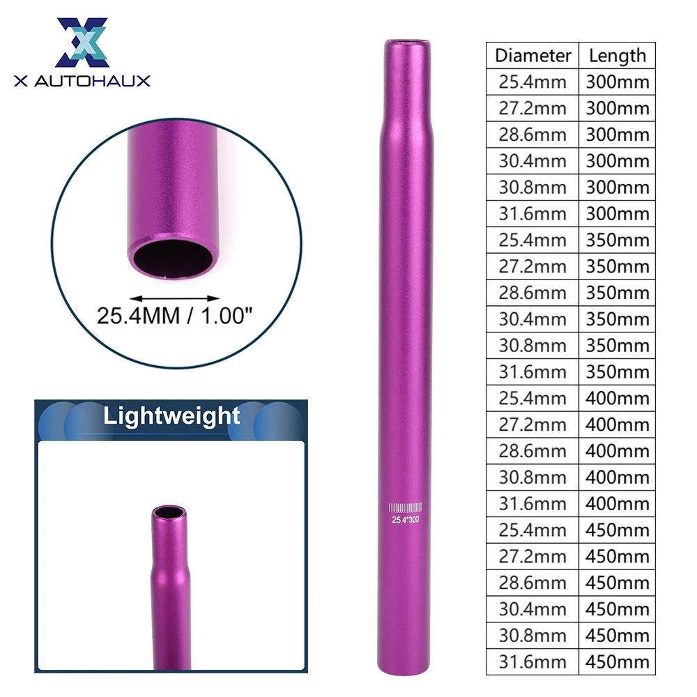 X Autohaux Bike Seat Posts 25.4x300mm 27.2x300mm 28.6x300mm 30.4x350mm Lightweight Post Seat Tube Purple Aluminum Alloy