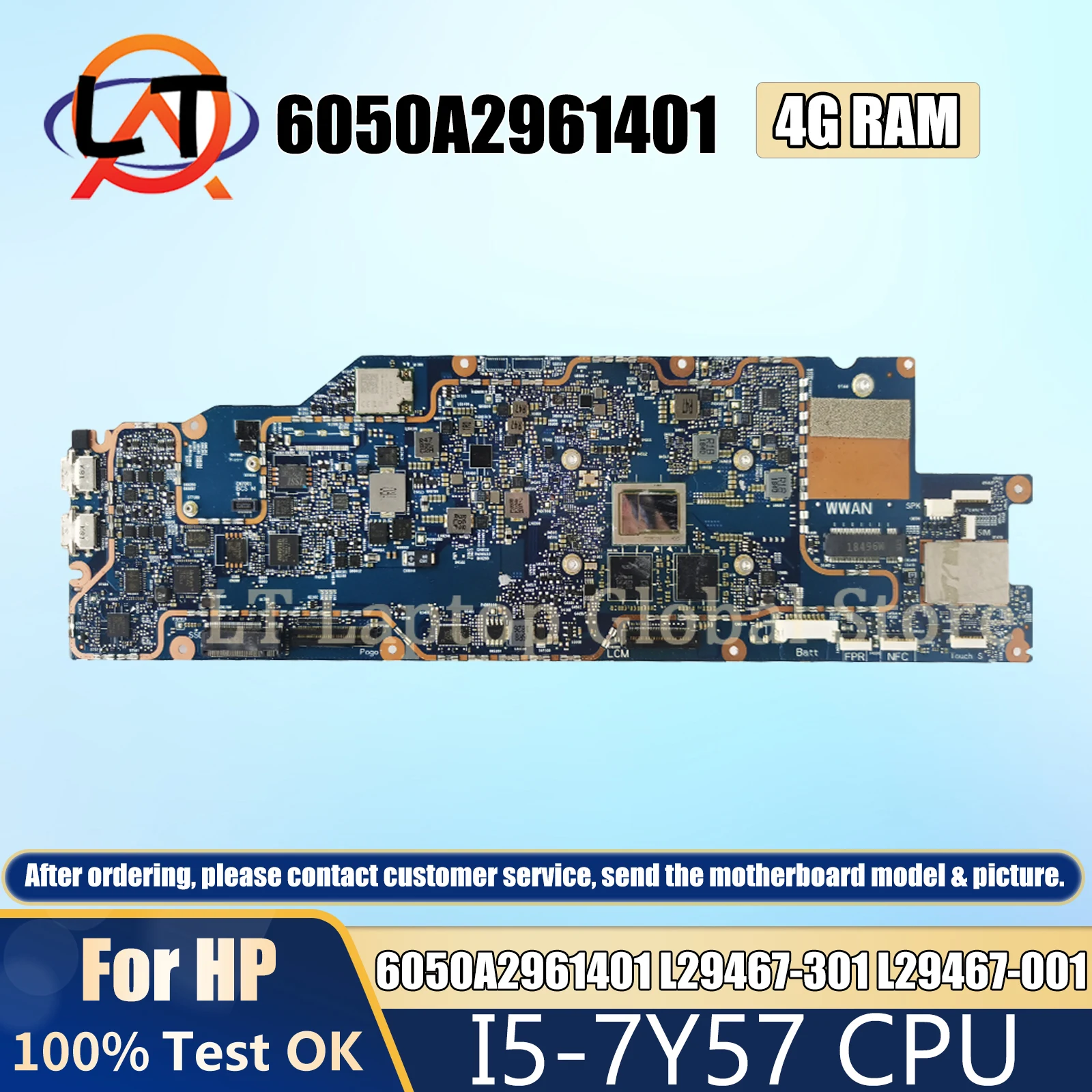 

Motherboard I5-7Y57 For HP 6050A2961401-MB-A01 HSN-I19C L29467-301 L29467-001 CPU 4G-RAM 100% Tested OK