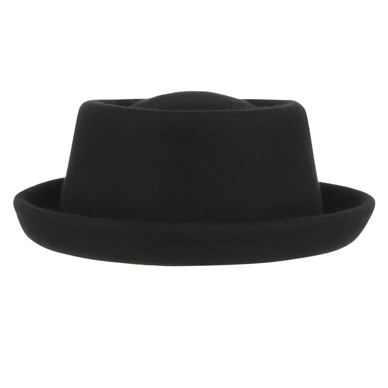 100% Wool Pork Pie Fedora Hat for Women Men Autumn Winter Felt Curved Brim Porkpie Hat