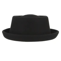 100% Wool Pork Pie Fedora Hat for Women Men Autumn Winter Felt Curved Brim Porkpie Hat - Image 2