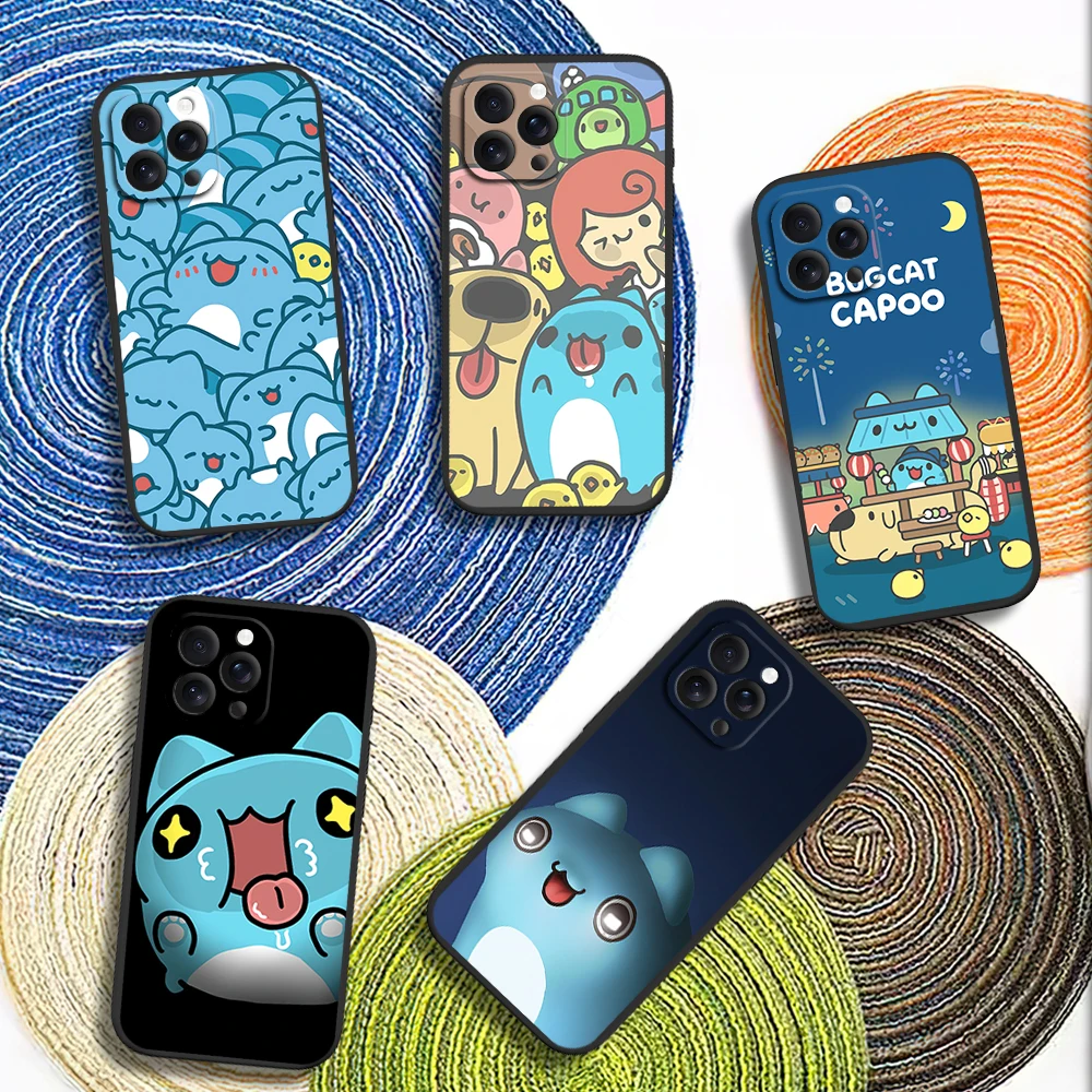 Cartoon Bugcat Capoo Cute Phone Case for iPhone 12 11 14 15 13 16 Max Plus Pro Black Soft Silicone Cover