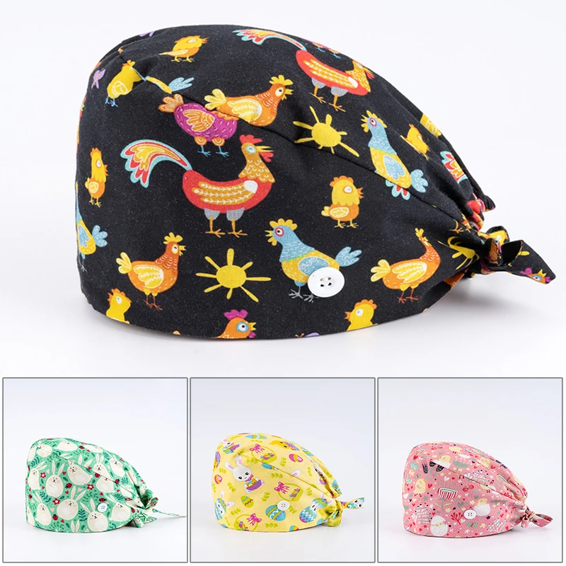 Unisex Soft Cap Cartoon Printing Scrubs Hat For Women Men Surgicals Hat Operating Room Caps Dentist Medical Nursing Accessories