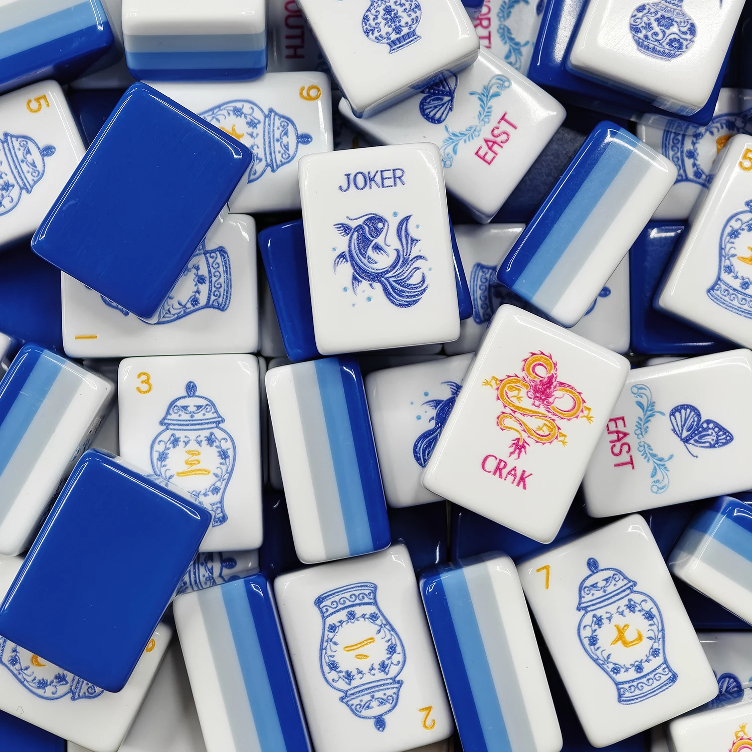 Wholesale in Stock New Blue White Porcelain Acrylic Laser Engraving 4 Layer 160 Pcs American Mahjong Tiles