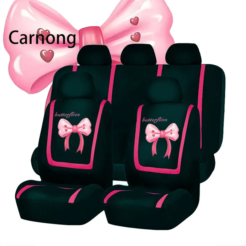 

Carnong Auto Seat Covers Universal Female Laddy Cute Bow Soft Fabric Comfortable Anti-dirty Pet Dog Set Car Interior Accessories