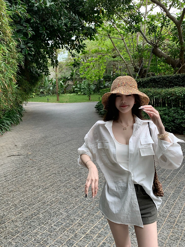 

Sister Titi Long Sve irt Women's Loose Linen-Like Sun Protection Top Breathable Casual Sle Cotton Blend Spring Summer ...