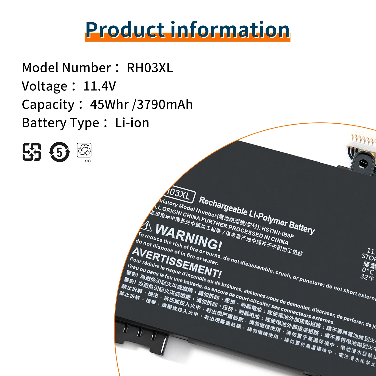 Imagem -05 - Bateria do Portátil Rh03xl para hp Probook 430 440 450 630 640 g8 Hstnn-db0b Ub7x Ib9p Ib9q Ob1t M015242b1 11.4v 45wh