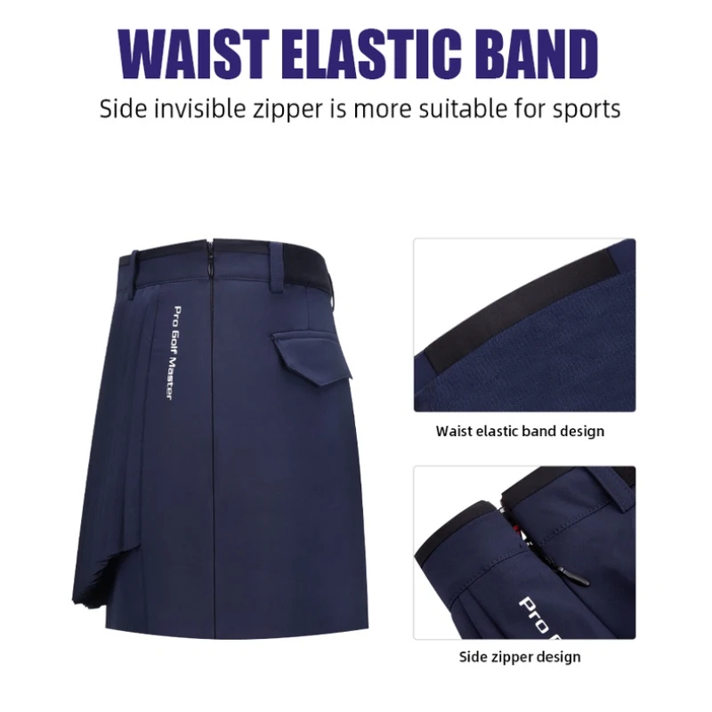 PGM Golf Skort Women Elastic Waistband Mid Waist Pleated Tennis Skirt with Safety Pant Breathable Sport Fabric for Summer