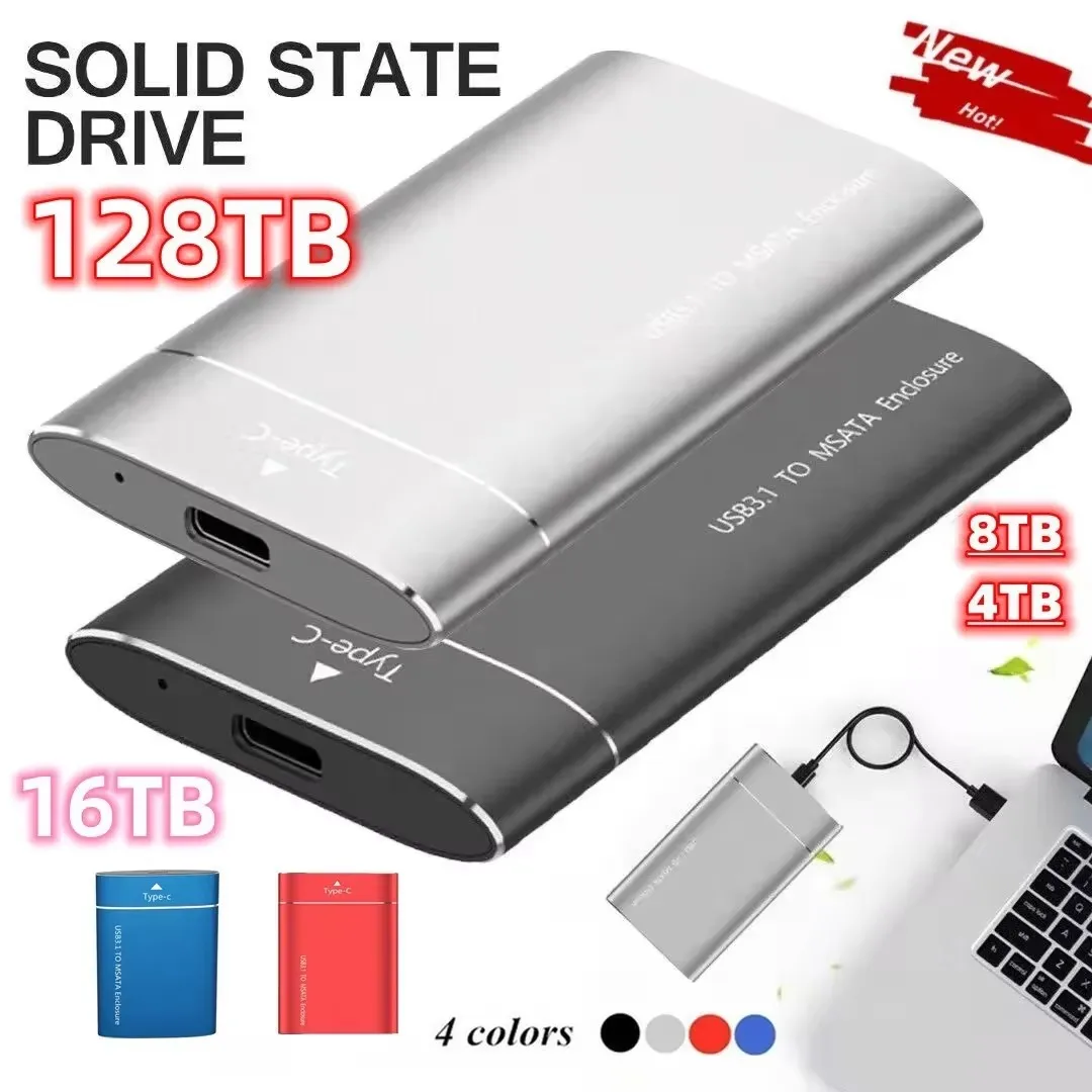 HD External SSD 64TB Portable Hard Drive 4TB 8TB Hard Disks Type-C USB3.1 High Speed SSD 128TB Mass Storage Decive for Laptop