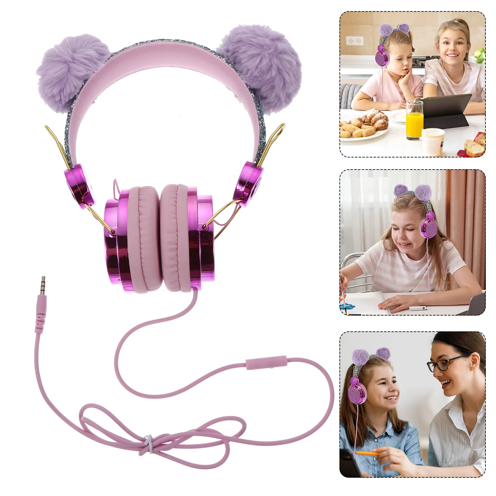 

Comfortable Cartoon Headset Breathable Lightweight Design Volume Control for Safe Long Term Use on Computer Cellphone