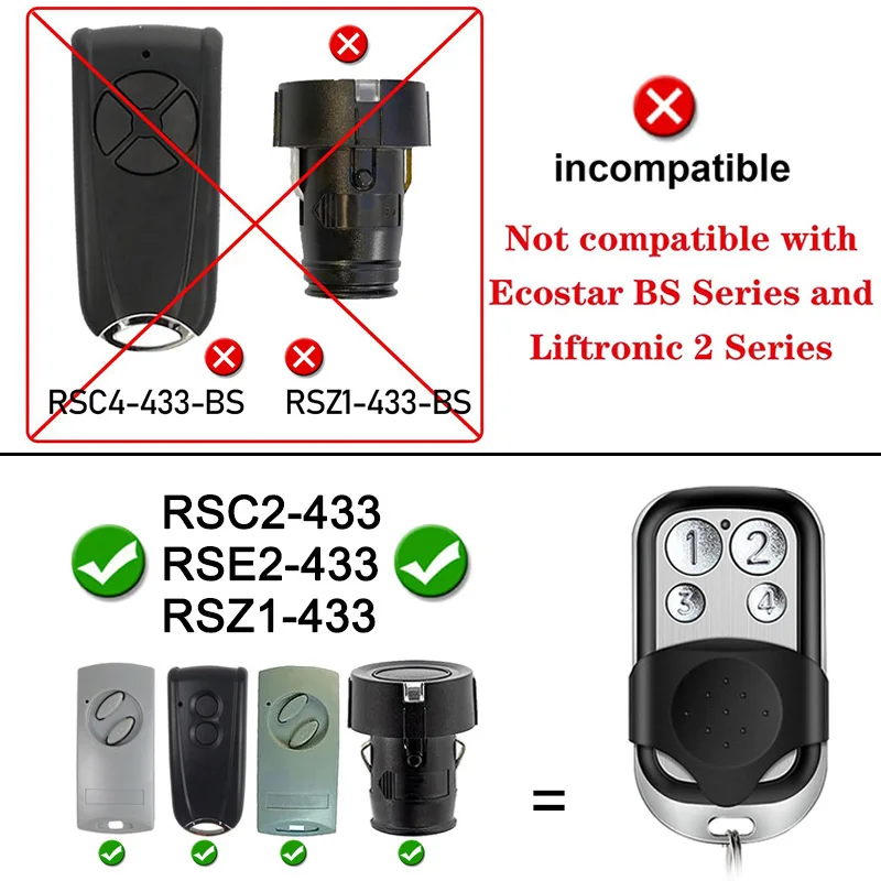 ECOSTAR RSC2 RSE2 433 MHz Garage Door / Gate Remote Control 433.92MHz Rolling Code Replacement For Liftronic 500 700 800