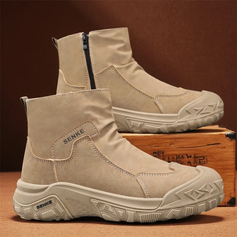 

2025 New Casual Shoes for Men Luxury Round Toe Men Ankle Boots Light Slip on Walking Shoes Outdoor Comfor Men High Top Sneakers