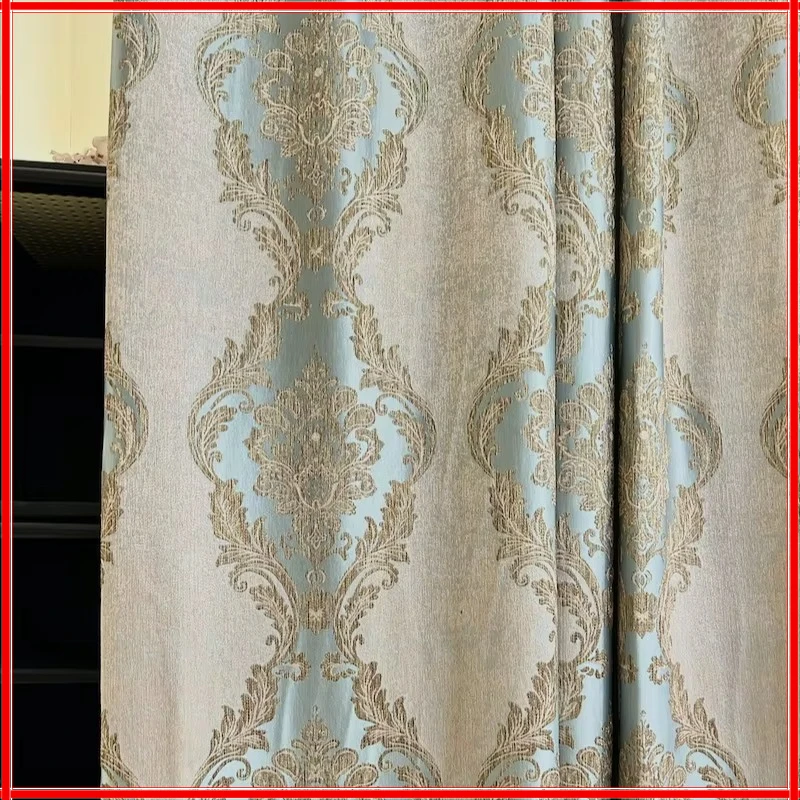 

High-precision Gold Wire Jacquard Blue European-style Luxury Fashion High-level Shading Curtains for Living Room Bedroom Dining