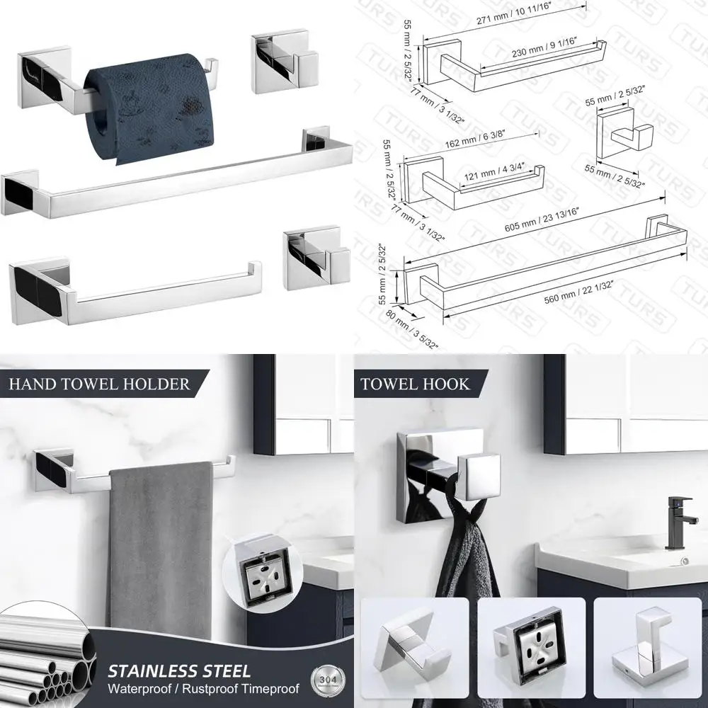 

Bathroom Hardware Set with Towel Bar, Hand Towel Bar, Tissue Holder, and 2 Towels - 23.4 Inch Polished Chrome Finish