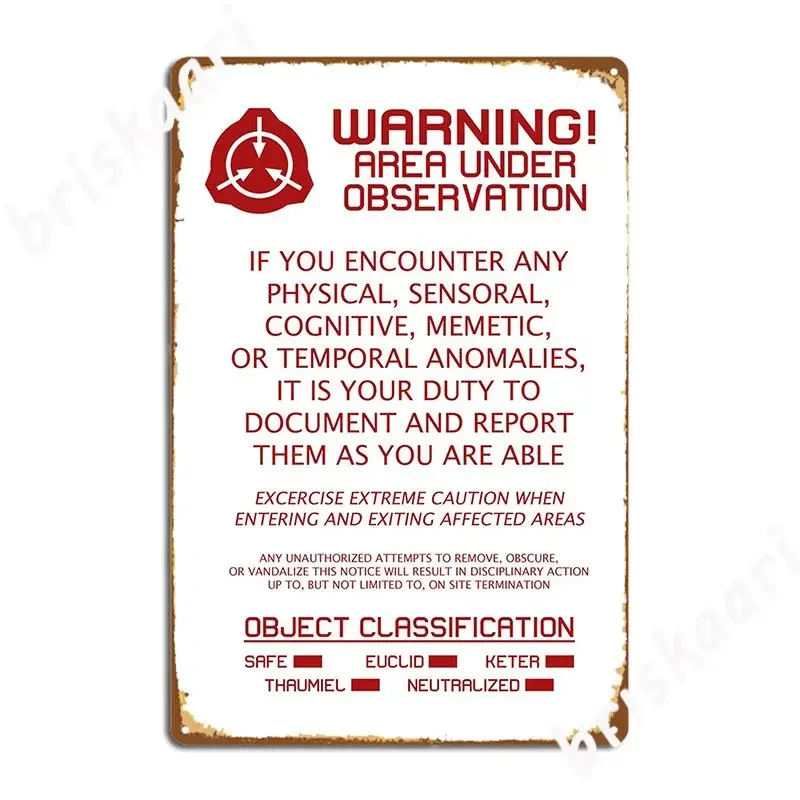 Scp Foundation Red Warning Sign White Background Metal Sign Painting Décor Garage Club Create Wall Cave Tin Sign Poster