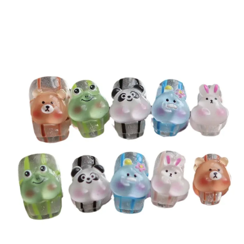 Full coverage Cute kids style Small animal pattern handmade acrylic press on nails