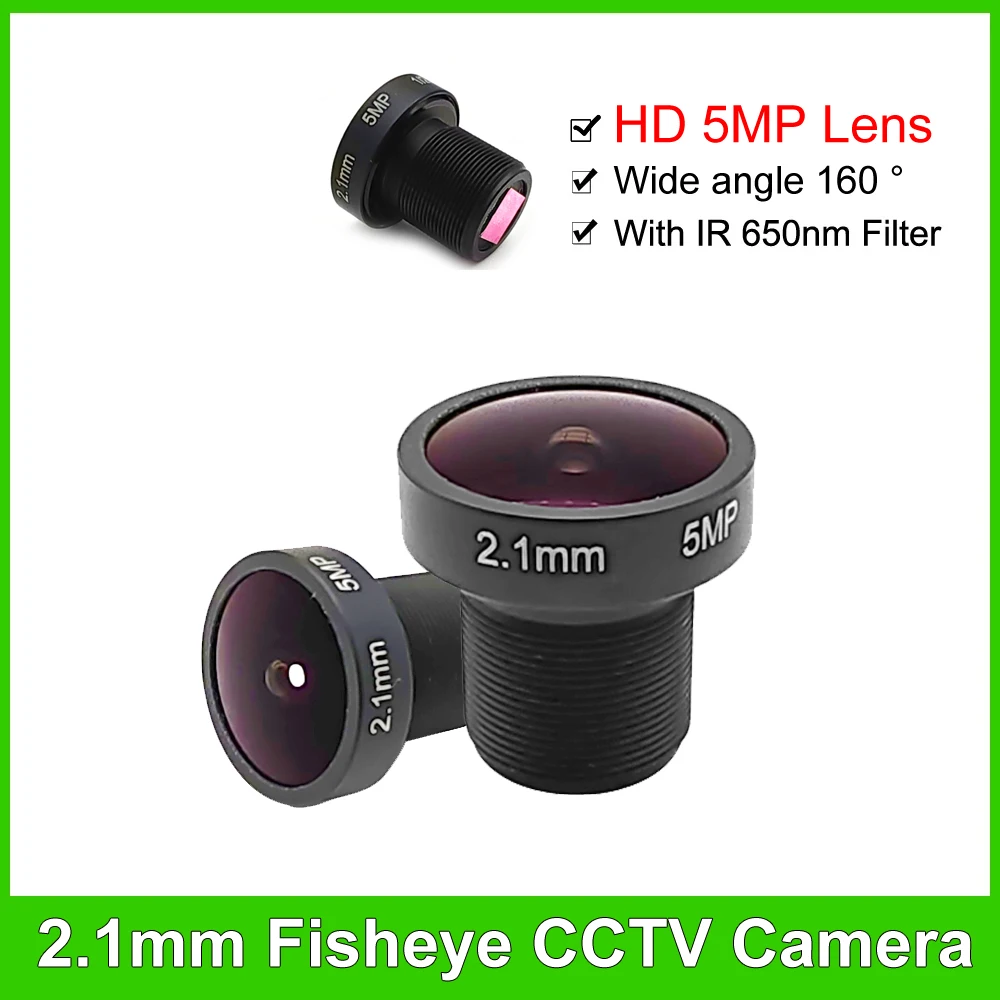 HD 2.1mm 5MP Fisheye CCTV Lens 160degree Wide Angle F2.0 Format 1/2.5