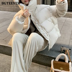 BGTEEVER Stylish Thicken Warm Loose Female Solid Down Jackets Autumn Winter Casual Long Sleeve Women Cotton Padded Hooded Parkas