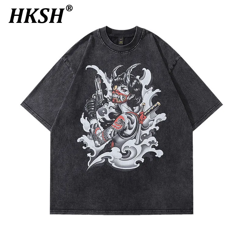 

HKSH Summer New Men's Tide Harajuku Anime Print Vintage Short Sleeve T-shirt Women Streetwear Chic Hip Hop Versatile Tees HK2579