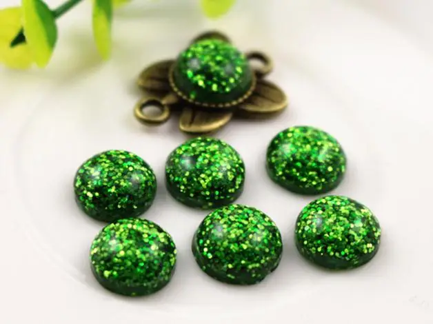New Fashion 40pcs 12mm Green Color Flat Back Resin Cabochons Cameo  G7-36