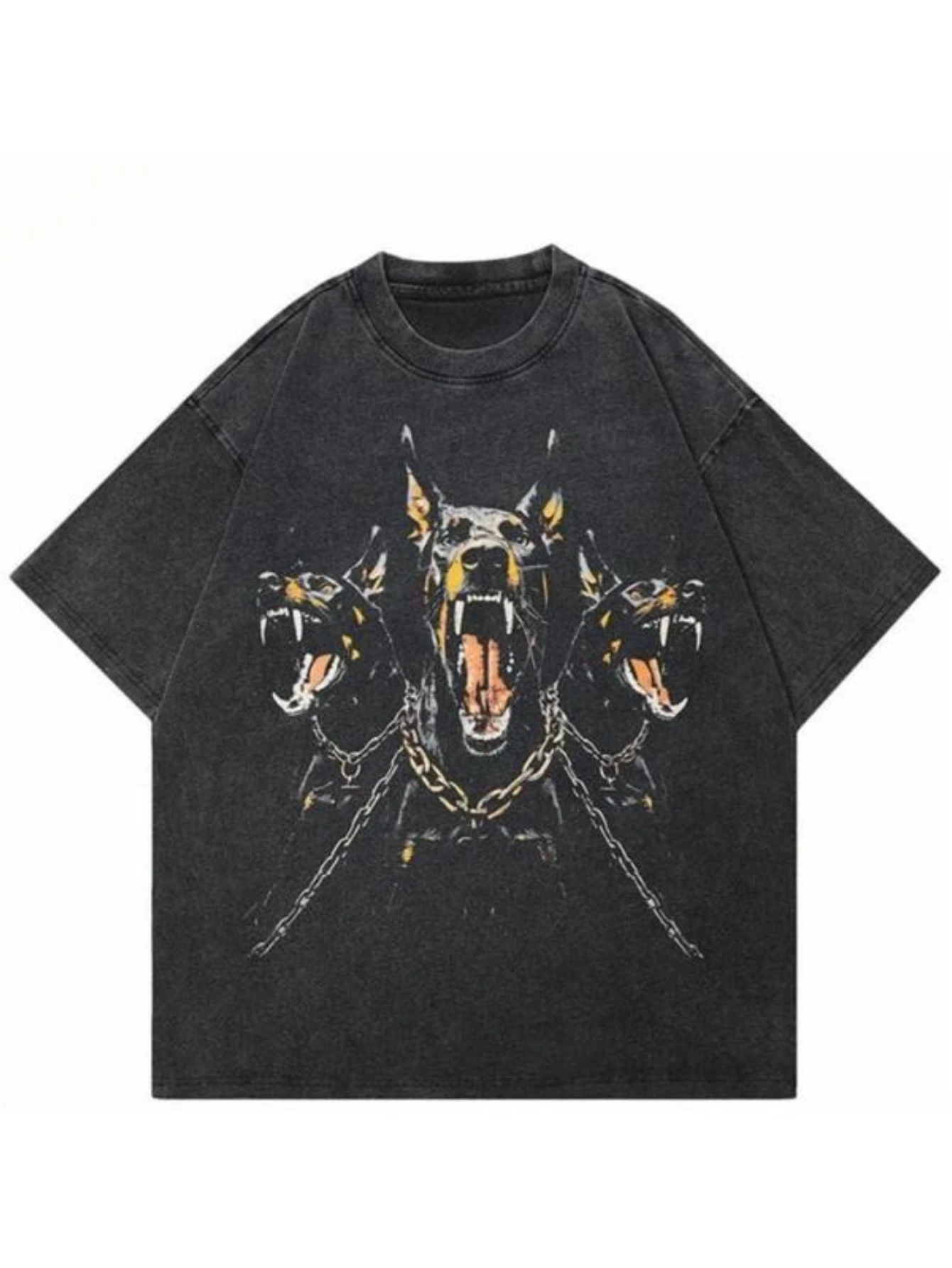 Vintage Washed T-Shirt | Doberman & Labrador Retriever Print | Unisex Loose Retro Streetwear | Summer Casual Essential Top, Local Warehouse