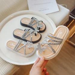 Summer Fashion Kids Comfortable Elegant Crystal Butterfly Elegant Beach Flat Bottom Beautiful Baby Girl Children Student Sandals