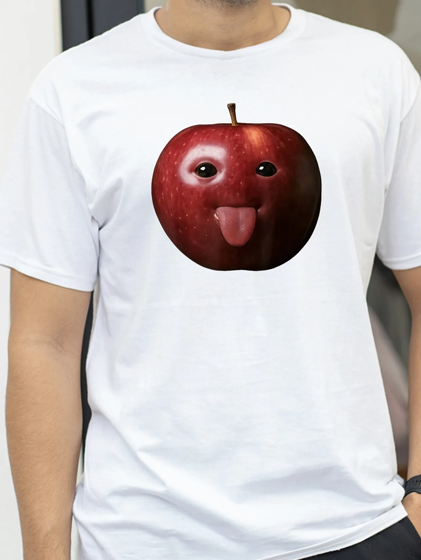 

Funny Silly AI Apple Gen Z Meme BrainRot Humor Tongue Out T-shirt for Women T Shirts Crewneck Short Sleeve Tops men Clothing