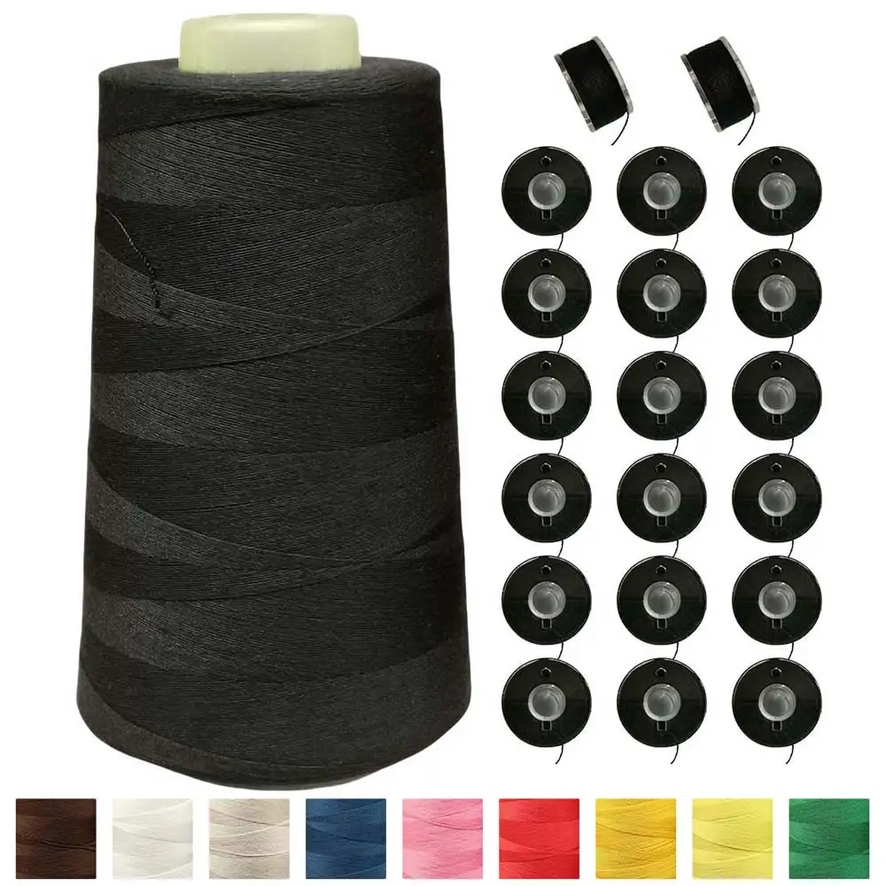 Hilo de Poliéster Teñido de 3000 Yardas 40S2 con 20 Bobinas, Hilo Superior e Inferior para Máquinas de Coser Domésticas Multifuncionales