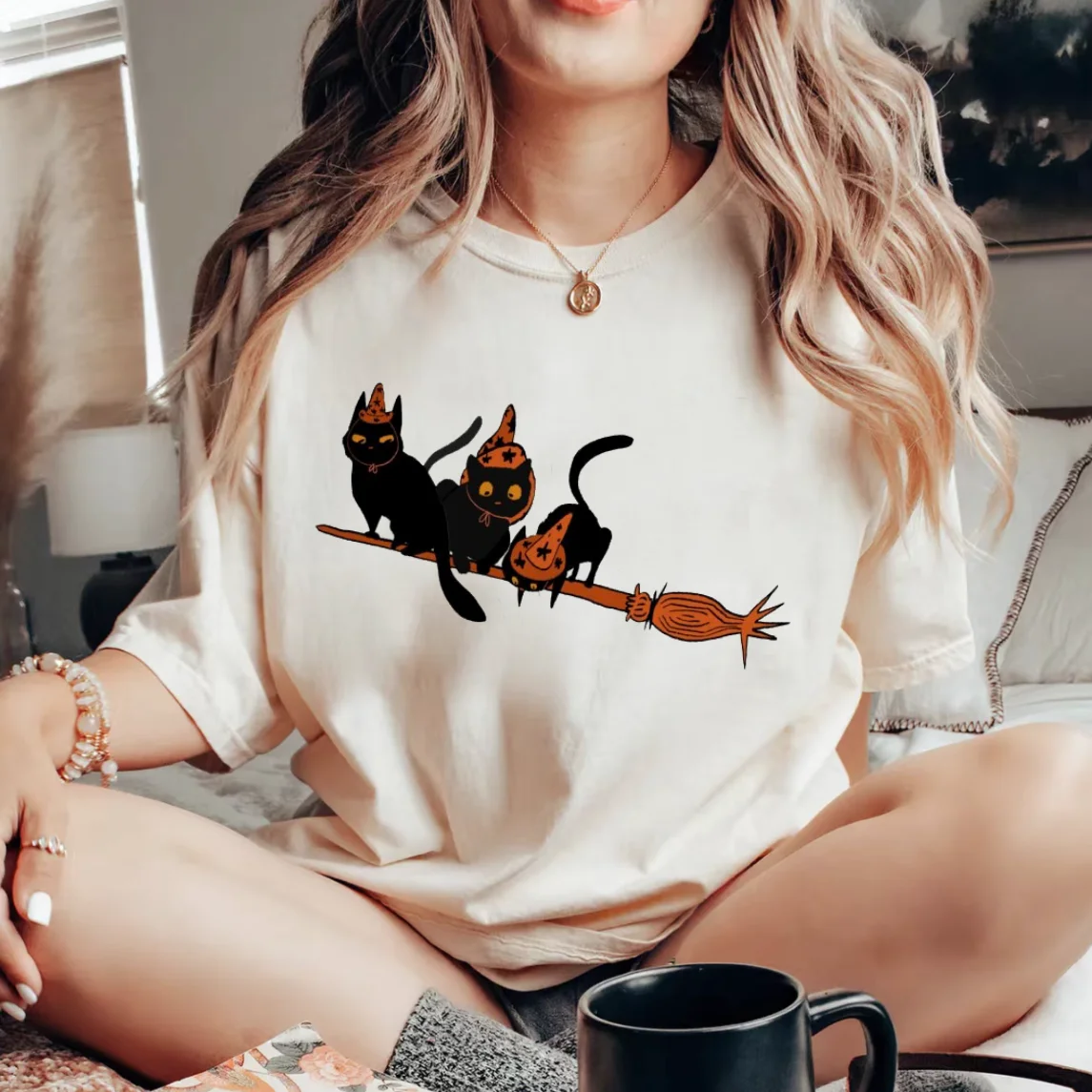 Bedrukt Patroon T-Shirt Halloween Schattige Stijl Trend 90S Damesmode Kleding Korte Mouwen Retro Veelzijdig Bedrukt T-Shirt