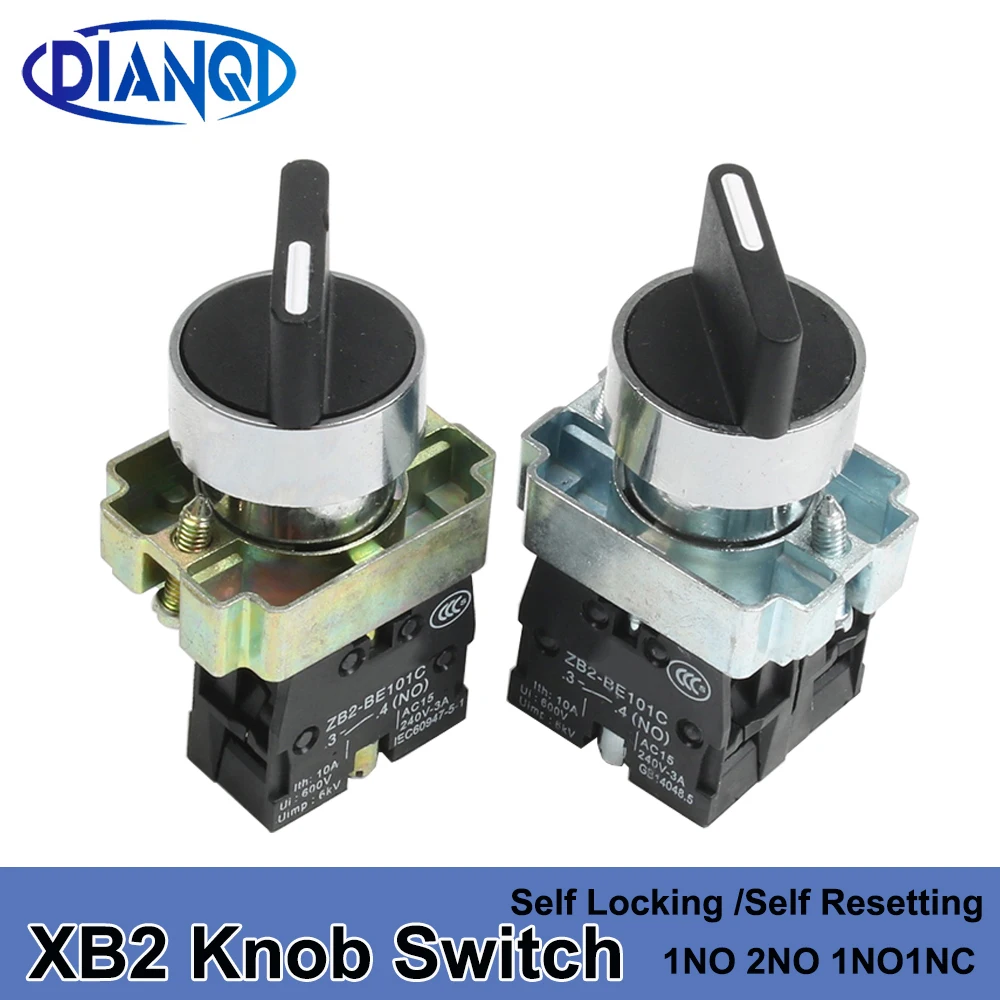 22mm XB2-BD25 BD53 1NO/2NO/1NO1NC 2/3 Position Self Locking Self Resetting Selector Knob Switch Rotary Switch Push Button Switch