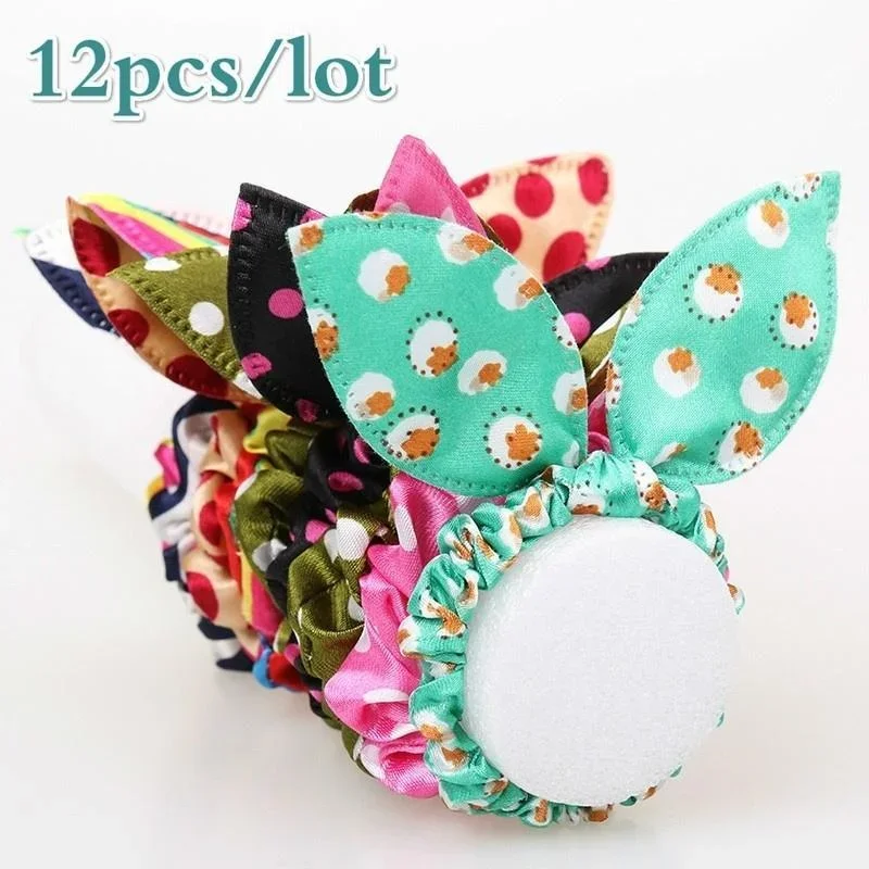 12pcs/lot Korean Rabbit Ear Headband Female Headband Rubber Band Bow Flower Hair Rope Fabric Headband Children's Hair Accessory